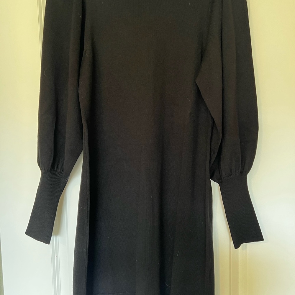 Vince Black Sheath Dress with Mock Neck and Bishop Sleeves